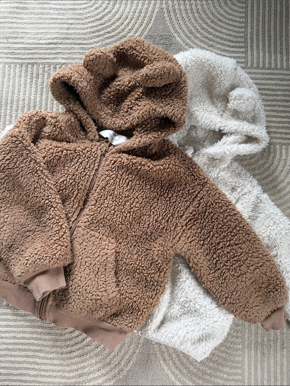H&M Brown Teddy Sherpa Zip Hoodie with Ear Hood & Cream Old navy Hoodie